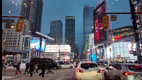 Winter Night in Toronto Downtown Dundas Square
