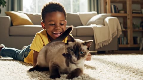 A cat playing with a child