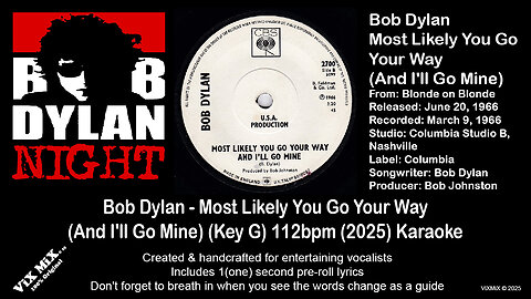 SingLikeBob - Most Likely You Go Your Way (And I'll Go Mine) (Key G) 112bpm (2025) Karaoke