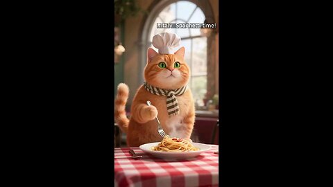 cat is eating noodles