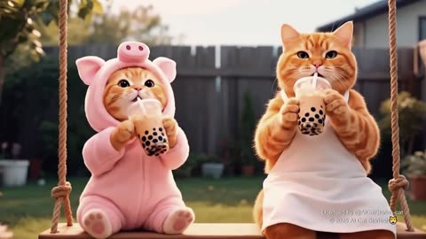 Kitten makes a cute little elephant out of colorful balloons
