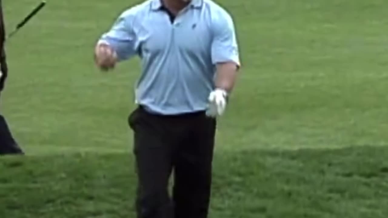 Goldberg throws a guy into the water while golfing