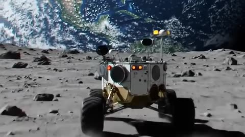 Moon rover captures earth🌎 rising over lunar horizon