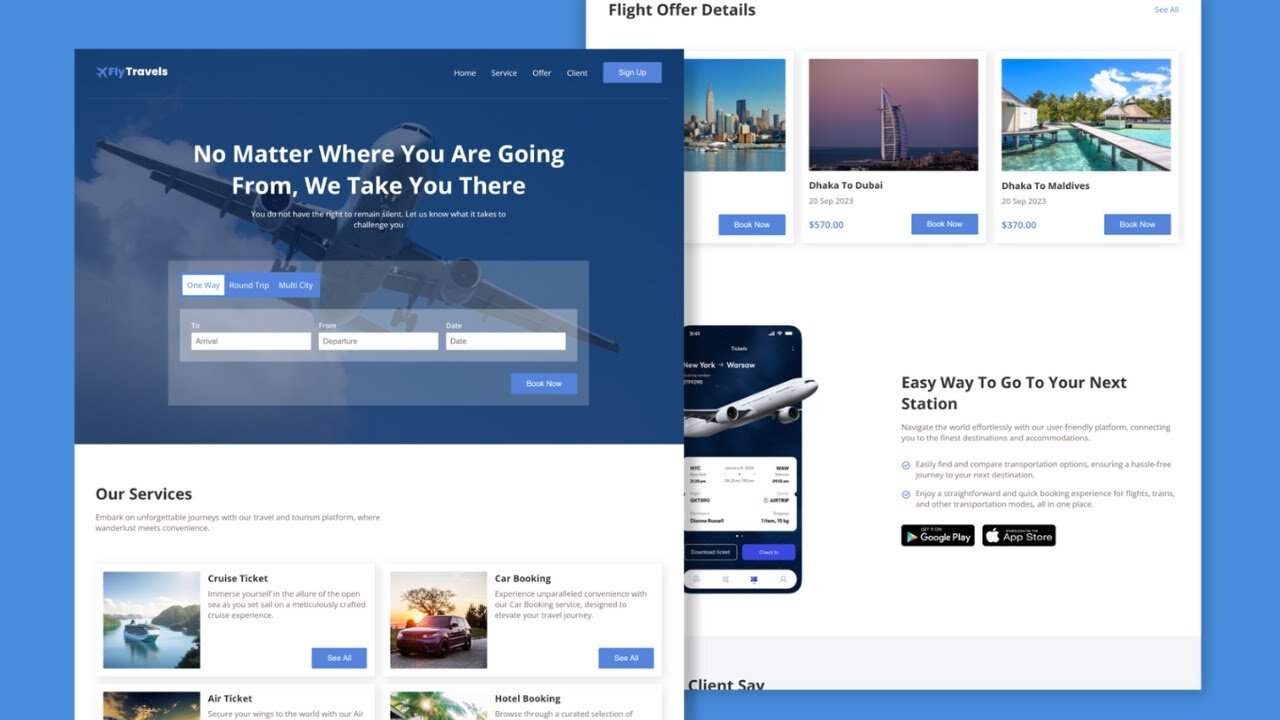 Fly & Travel Website Design Using HTML, CSS & JS