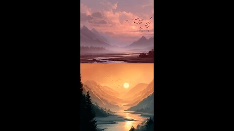 enjoy two sceneries are talking about their colours and some birds flying over with flowers bl