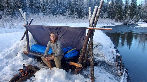 HOT ROCKS in my Bushcraft Cot - Winter Camping in Alaska with a Survival Shelter#HotRocks #Bushcraft