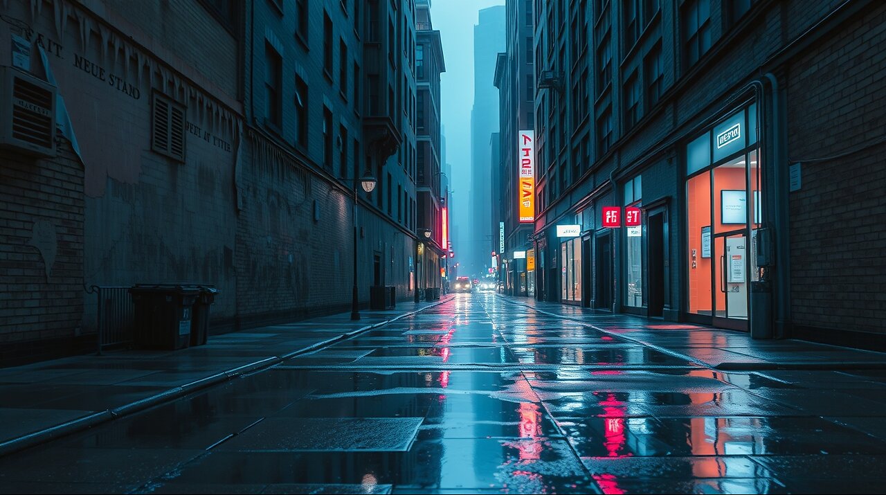Rainy City Street Ambience – Relaxing Urban Rain Sounds with Moody Instrumental Background