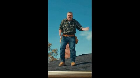 Angry construction worker falls through roof