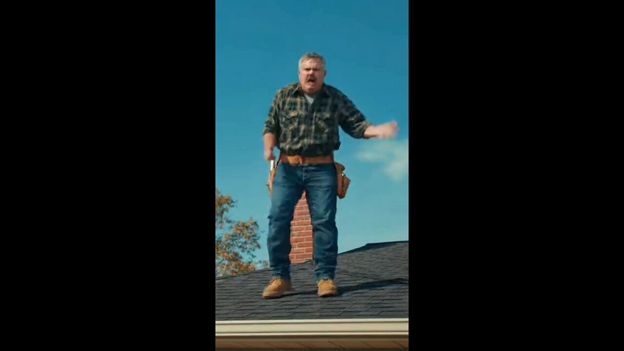 Angry construction worker falls through roof