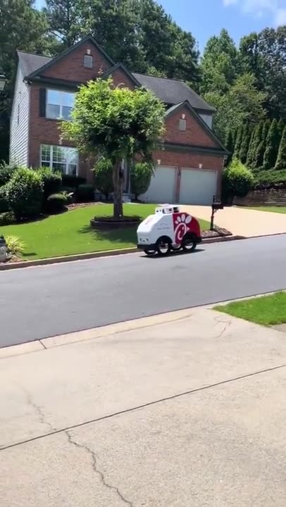 Chick-Fil-A Driverless ROBOT delivers food to a house!