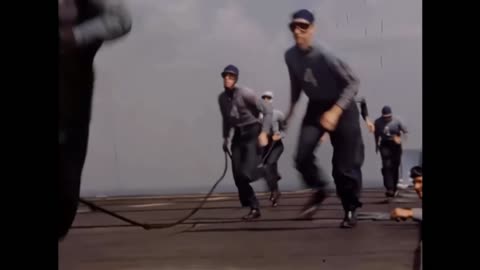 USS Wolverine Flight Deck 1945 - Amazing Quality 4K Color Footage