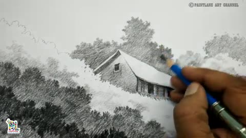 How to draw pencil drawing a house on upland || Pencil shading