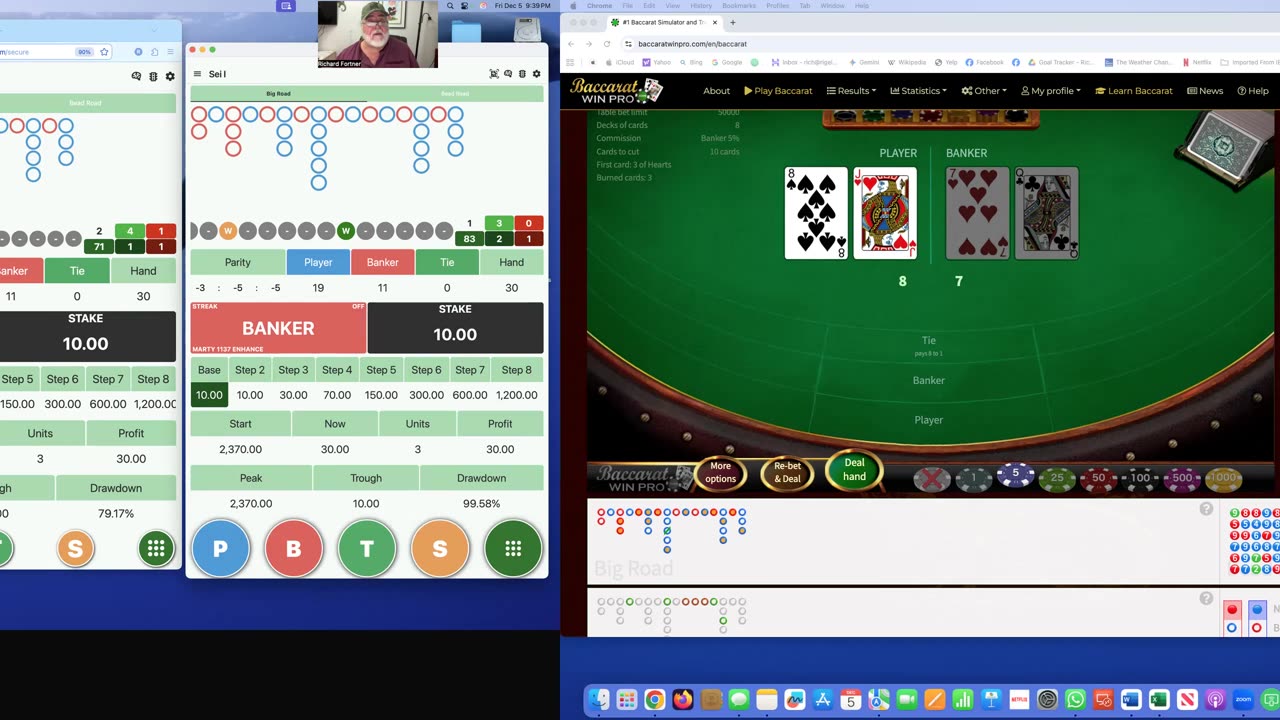 Win Playing Baccarat, training with SEI I using 3 Apps on 1 shoe for subscribers at RigelCastle.com