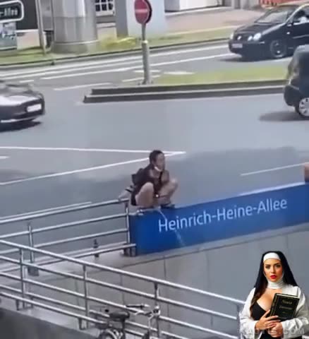 Vile Woman Squirts Piss over Pedestrians