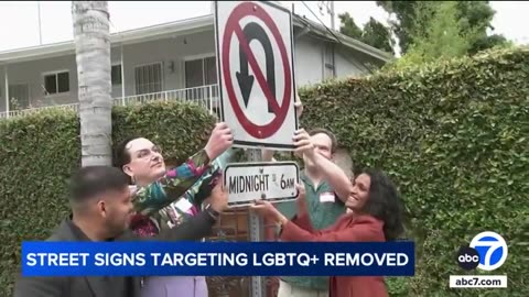 Gay people take down U TURN SIGNS because signs are ANTI LGBT LOLOL