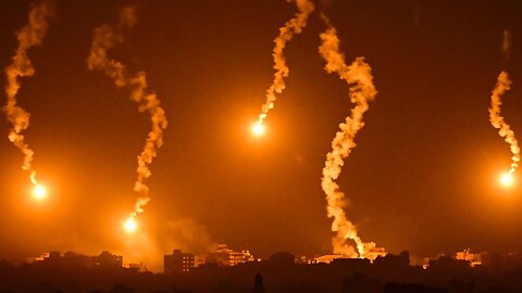 Flares and explosions seen in the sky above Gaza