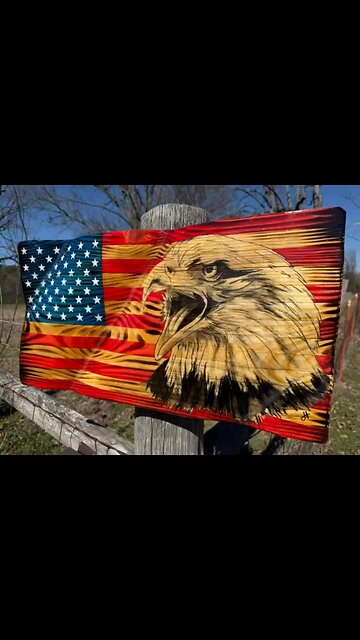 Wooden American Flag with Bald Eagle
