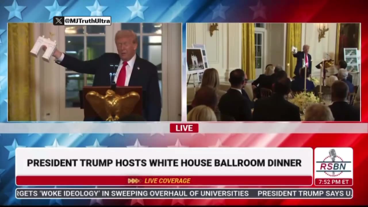 President Trump shows three different sizes of the TRIUMPHAL ARCH