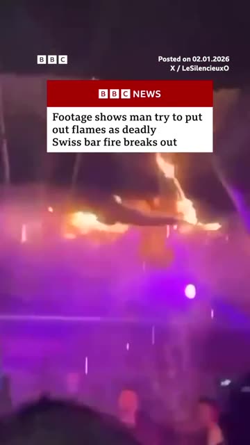 Videos on social media appear to show the moment a fire started in a Swiss bar