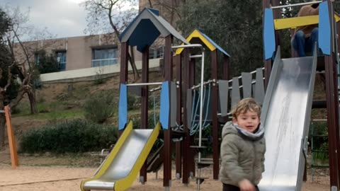 Mom Fails Following Son Down Slide