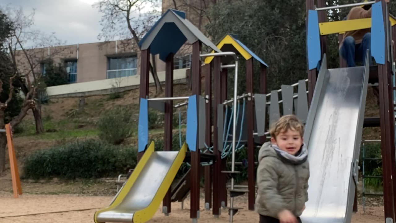 Mom Fails Following Son Down Slide