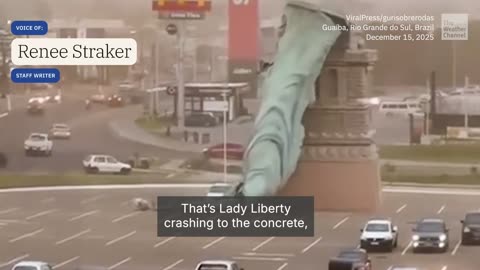 Watch Severe Winds Topple Statue Of Liberty Replica