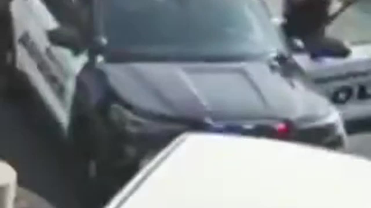 Manteca, CA He's already rammed police twice. After a lull he attacks again....