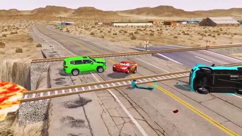 Flatbed Truck Mcqueen _ Transportation with Truck - Pothole vs Car _447 - BeamNG.Drive