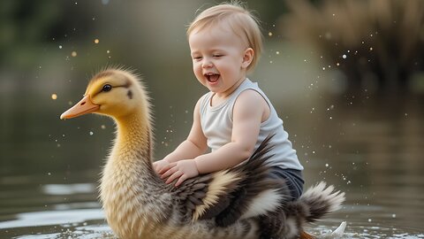 Baby's Hilarious Duck Ride: Splashing into Fun