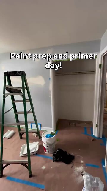 Boring but ESSENTIAL for a great paint job! 🎨 Taping floors, caulking gaps & priming trim! #Paint