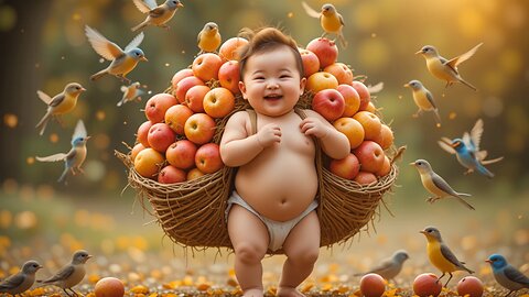 Adorable Baby's Apple Harvest with Cute Birds! 🍎🦜💖