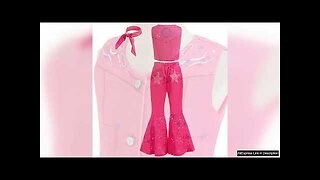 Girls New Movie Barbi Costume Margot Robbie Barbe Pink Top+Trousers Kids Halloween Review