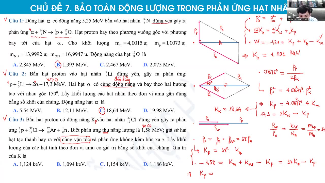 BUỔI 33: BẢO TOÀN ĐỘNG LƯỢNG TRONG PHẢN ỨNG HẠT NHÂN