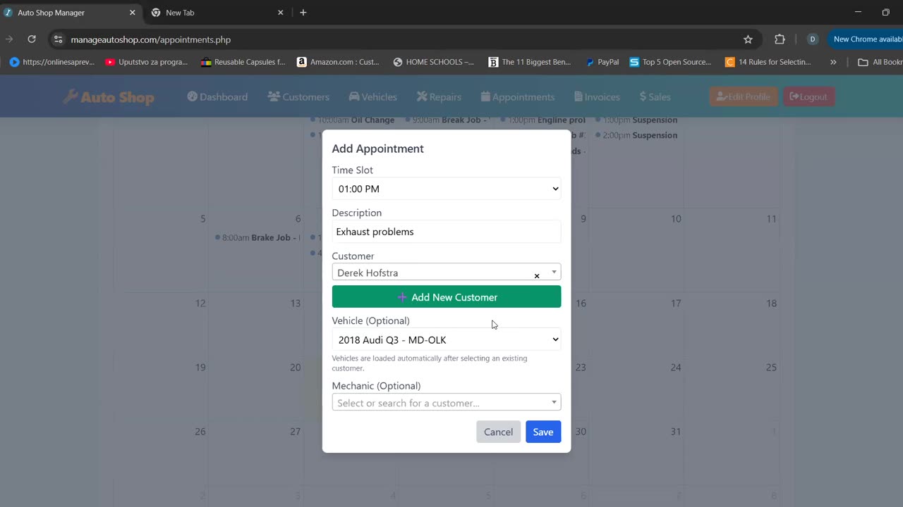 Manage Auto Shop: How to Create Appointments