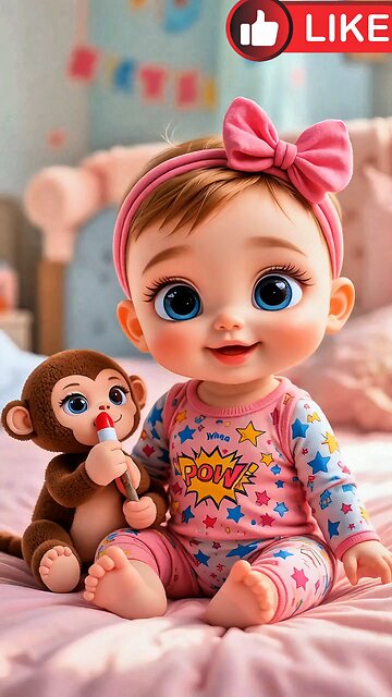 They are doing makeup as cute babies and monkeys. AI generate cartoon video funny and entertainment