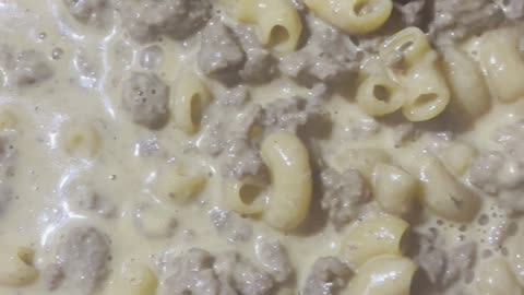 Hamburger pasta and fries