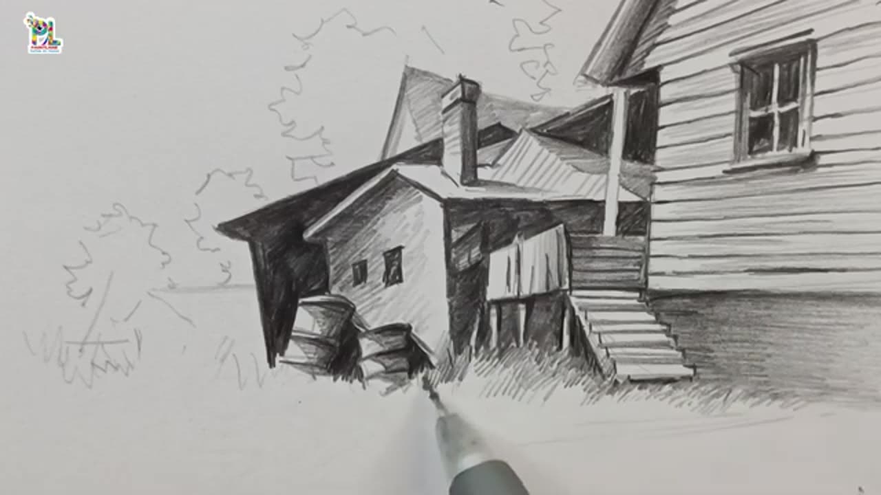 How to Draw and Shading Wooden Houses with Pencil