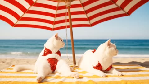 “Adorable Cats Enjoying a Beach Day | Cute Feline Adventure ⛱️🐾”