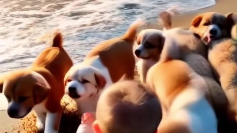 cute kind loves to play with little puppies