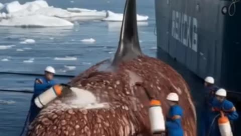 The killer whale has parasitic barnacles on its body and asks the sailor for help