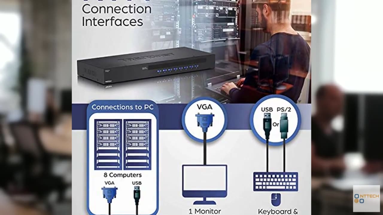 TRENDnet 8-Port USB/PS2 Rack Mount KVM Switch, TK-803R, VGA & USB Connection, Su