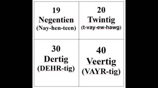 Dutch Numbers zero 20 and by tens to 90