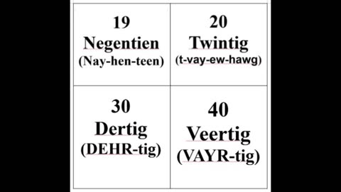 Dutch Numbers zero 20 and by tens to 90