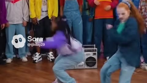 Two girls having a dance battle