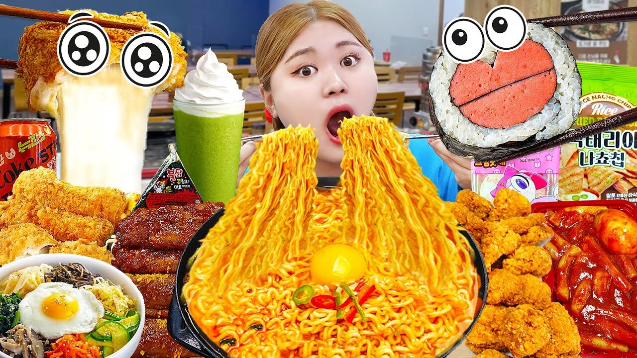 MUKBANG 🍜 Korean buffet Spicy Noodles