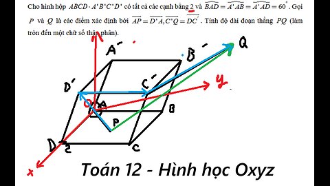 Toán 12: Hình học Oxyz: Cho hình hộp ABCD.A'B'C'D' có tất cả các cạnh bằng 2