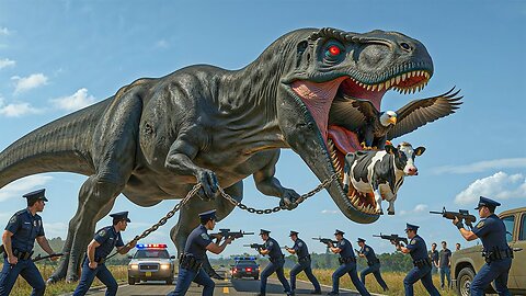 Heroes Confront Dinosaurs to Save Innocent Cows"