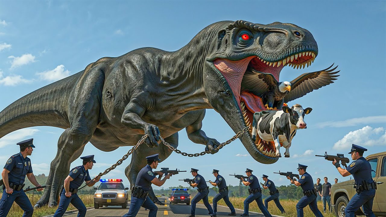 Heroes Confront Dinosaurs to Save Innocent Cows"