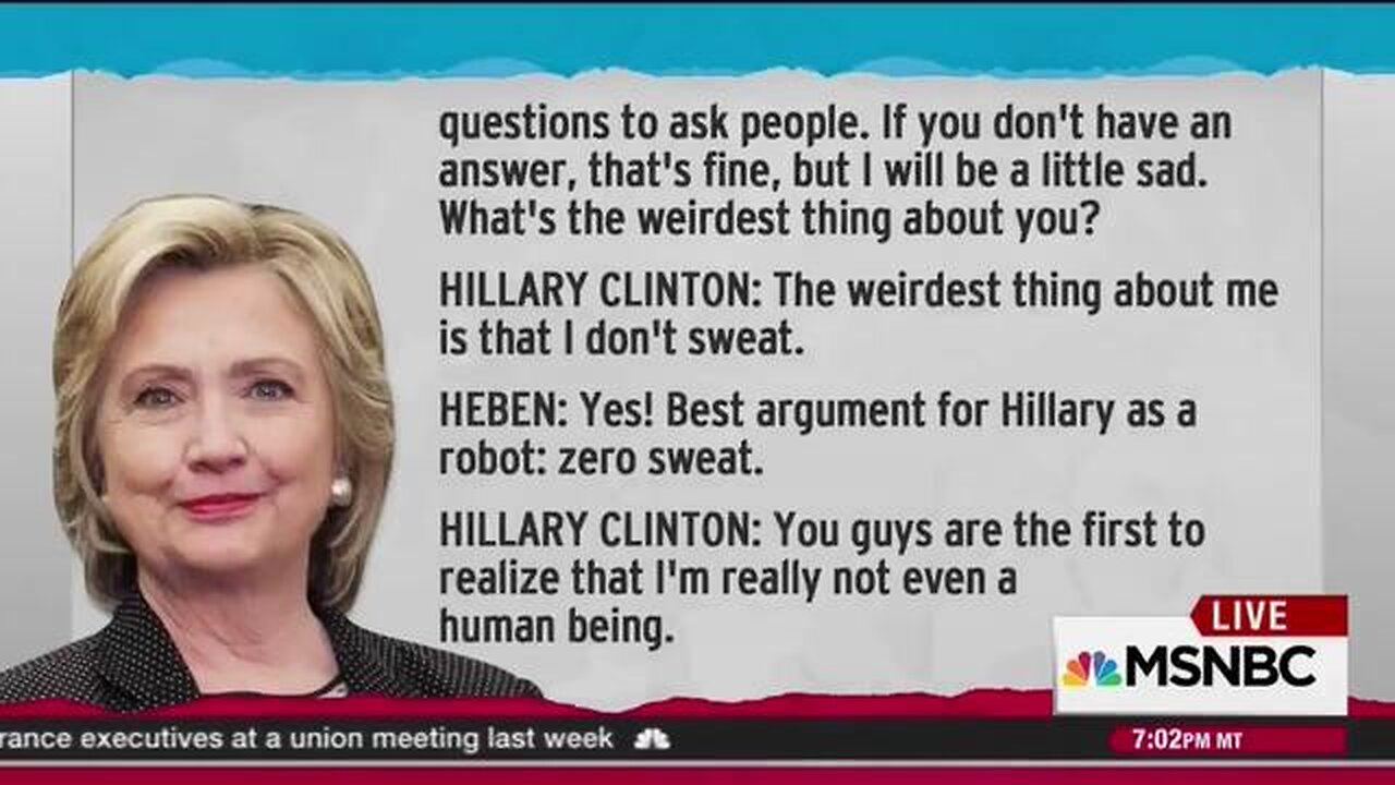 HILLARY DIANE RODHAM CLINTON SAYS OUT LOUD 📺 'I'M NOT REALLY A HUMAN BEING'❗
