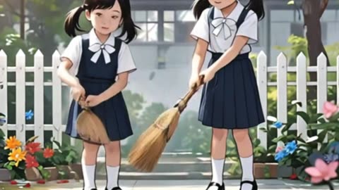 girls sweeping